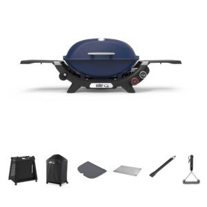 Weber Q2800N Pacific Blue LPG BBQ Bundle With Premium Cart [Store Pickup Only]