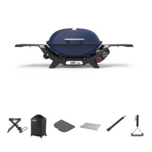 Weber Q2800N Pacific Blue LPG BBQ Bundle With Portable Cart [Store Pickup Only]